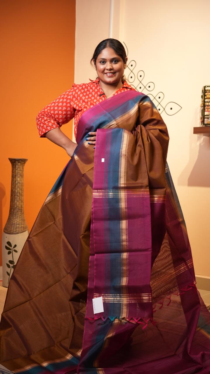 Kora Silk Cotton Saree - 04-04-04-06 (TAMRIND TOFFEE)