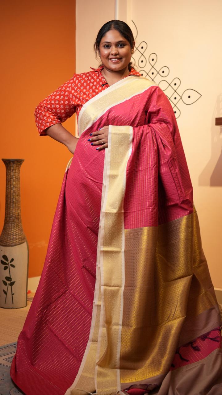 Kanchi Semi Silk Saree - 01-03-16-32 (POMEGRANATE)