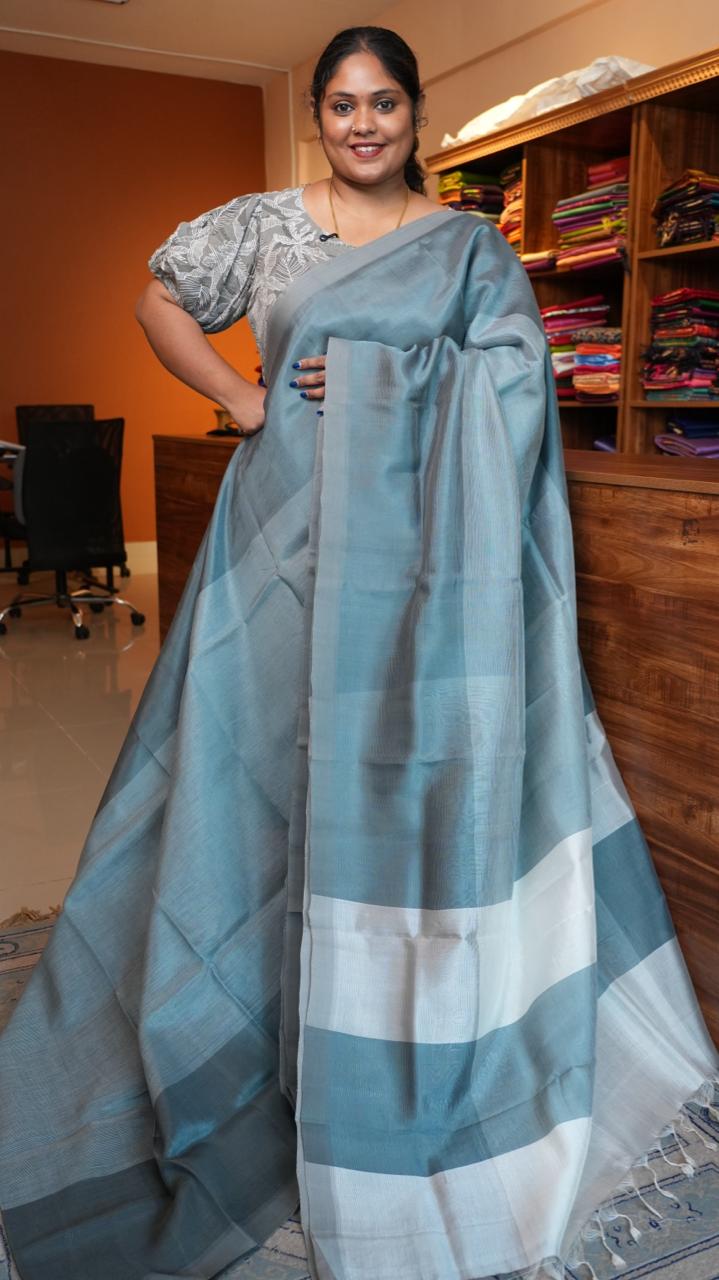 Mangalgiri Plain Silk Cotton Saree - 15-03-04-13 (SLATE GREY)