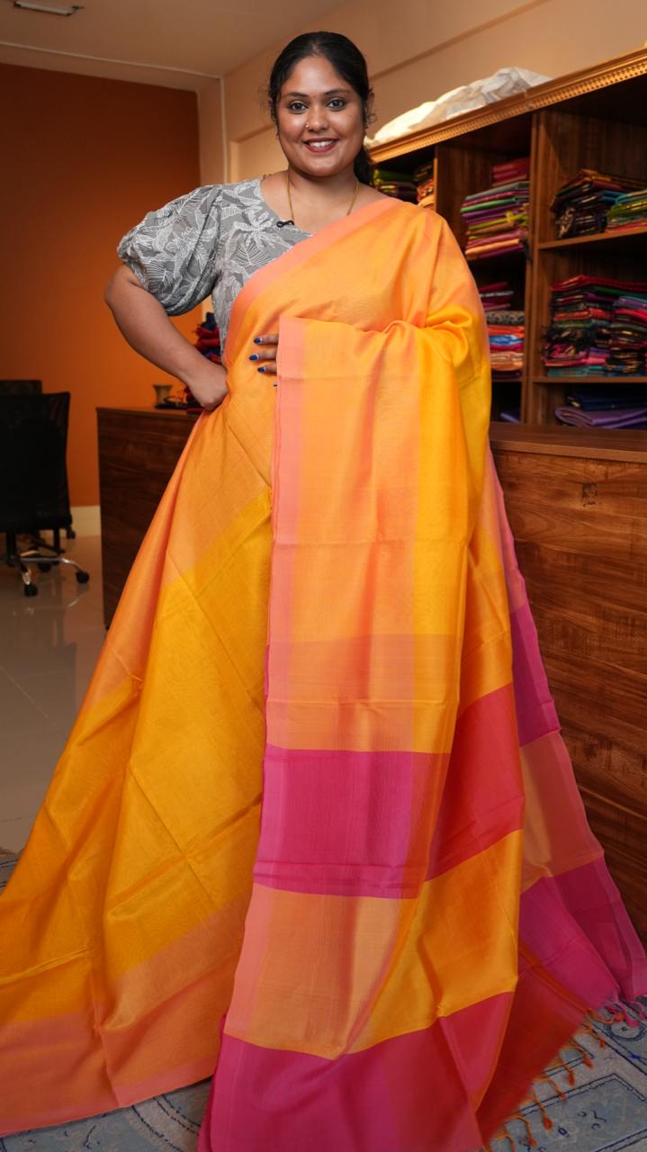 Mangalgiri Plain Silk Cotton Saree - 15-04-02-05 (SPATHODEA DEEP)