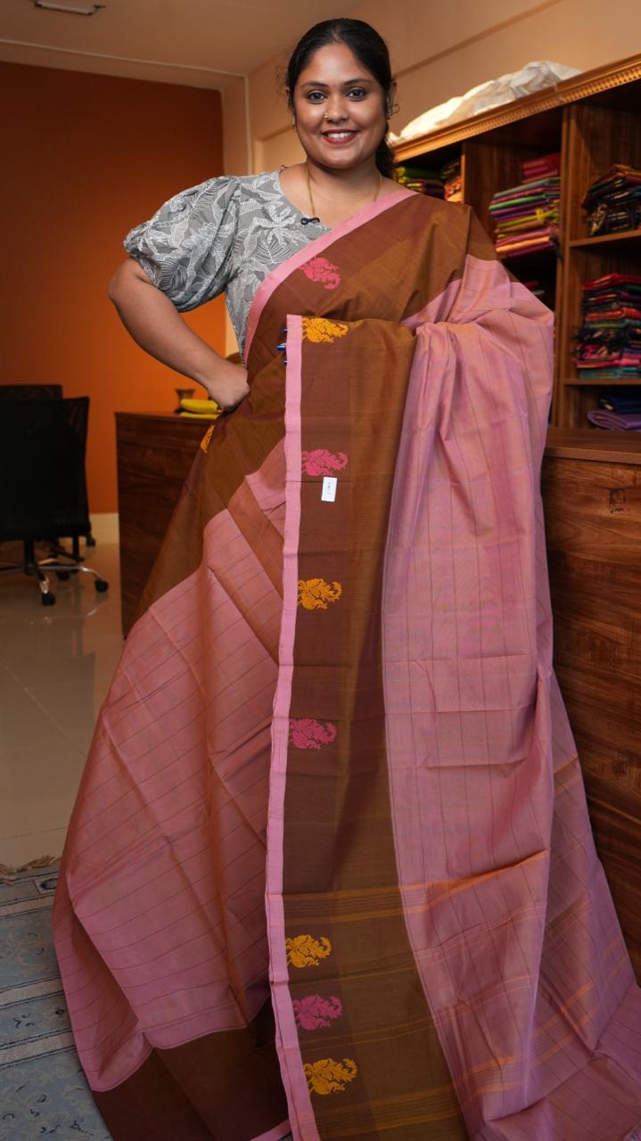 Handwoven Kanchi Cotton Sarees - 01-03-07-05 (GRAPE SMOOTHIE)
