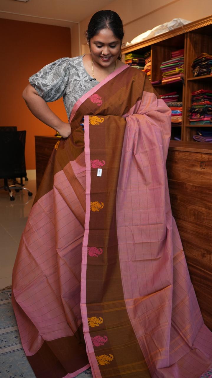 Handwoven Kanchi Cotton Sarees - 01-03-07-05 (GRAPE SMOOTHIE)