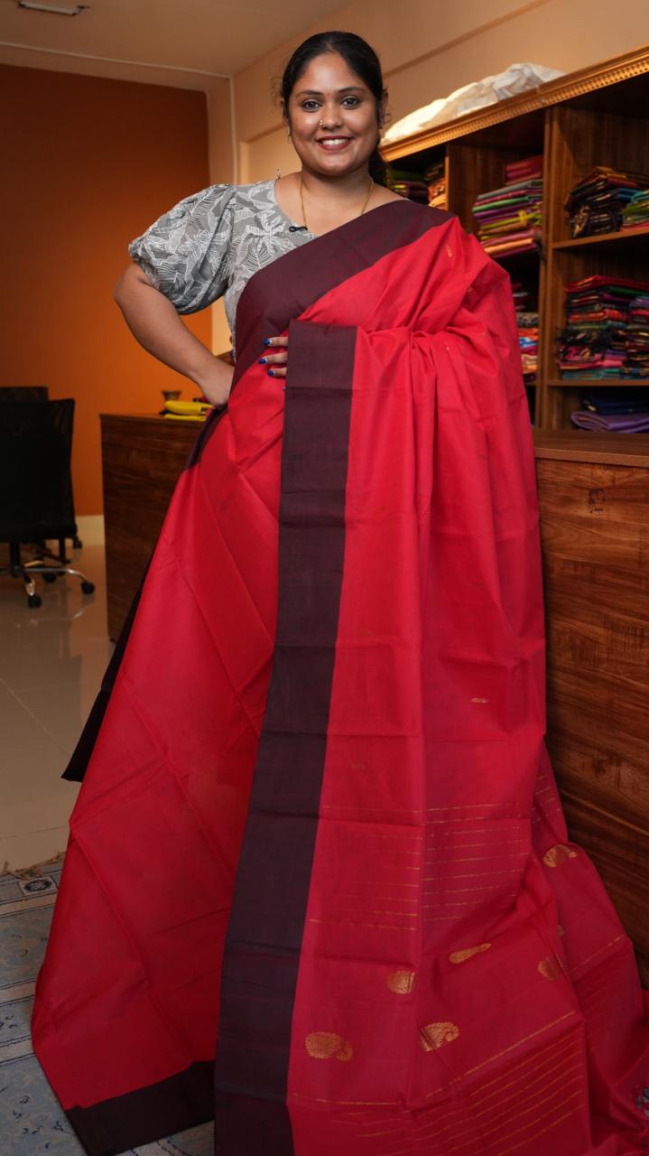 Handwoven Kanchi Cotton Sarees - 01-03-07-06 (WATERMELON MOJITO)