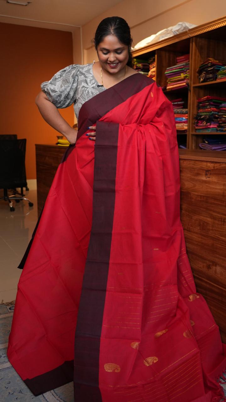 Handwoven Kanchi Cotton Sarees - 01-03-07-06 (WATERMELON MOJITO)