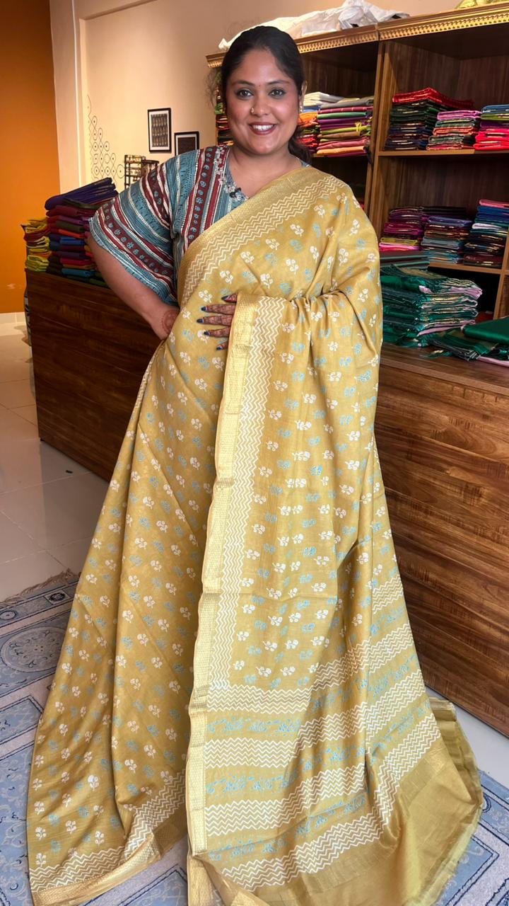 Chanderi Handblock Print Saree -51-04-01-07 (Chanderi Pastels)