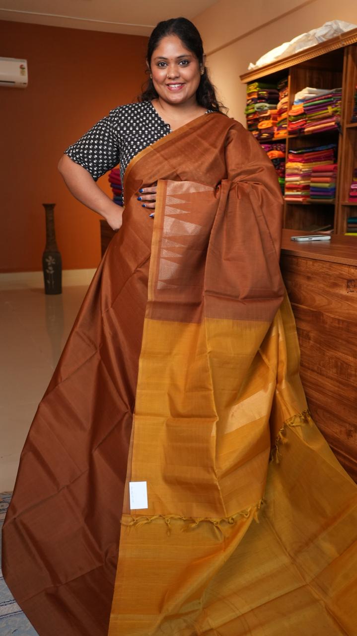 Kora Silk Cotton Saree - 04-04-01-06 (WARM COPPER)