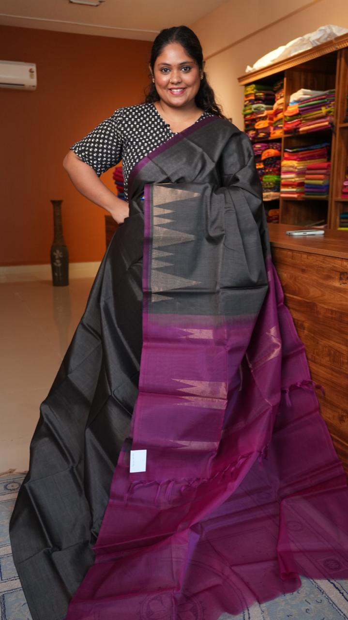 Kora Silk Cotton Saree - 04-04-01-04 (WHISPERING BLACK)