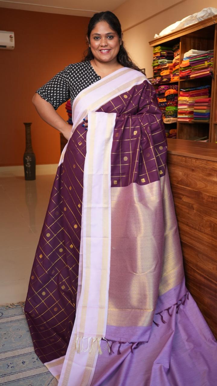 Kanchi Semi Silk Kattam Saree -01-03-15-68 (DIAMINE TYRIAN INK)