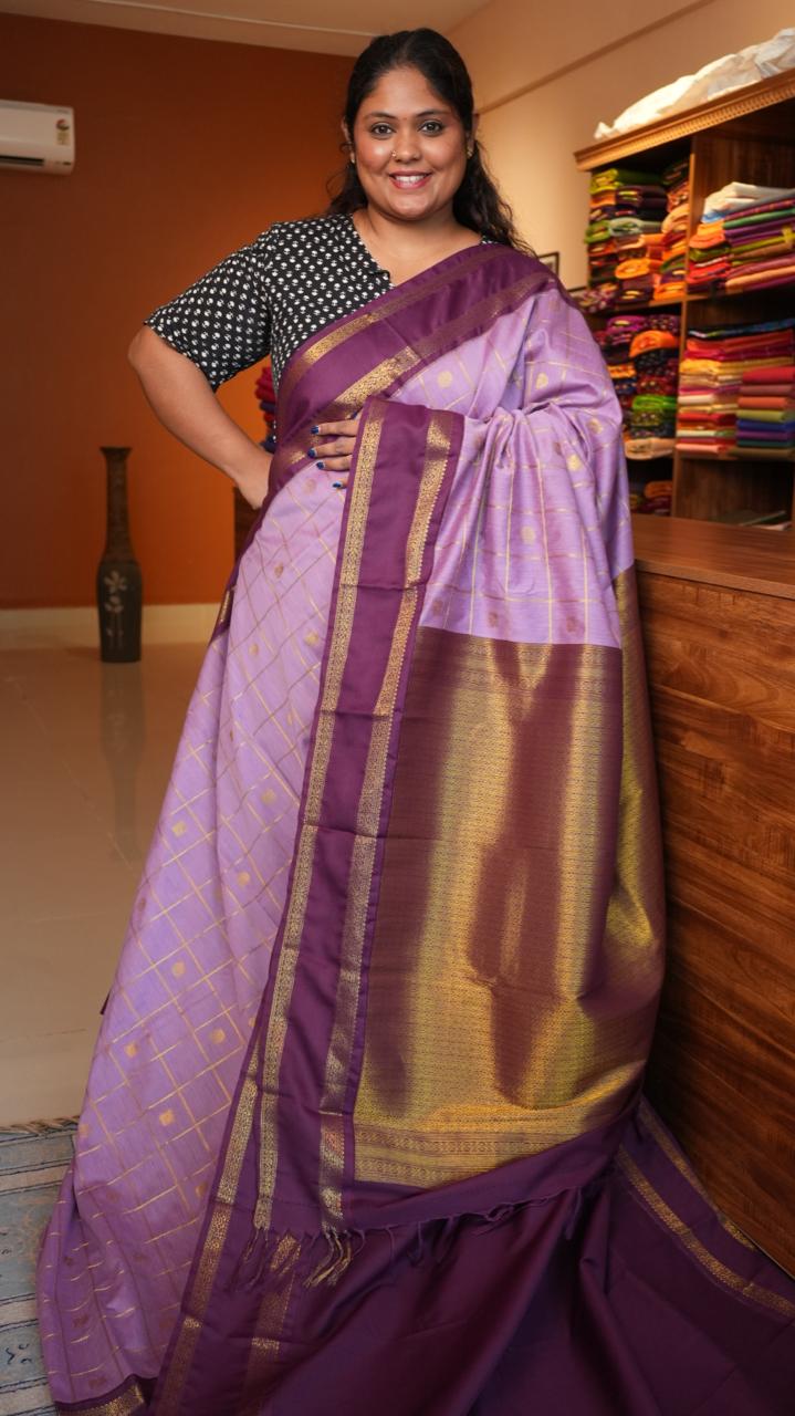 Kanchi Semi Silk Kattam Saree -01-03-15-58 (LILAC DYE)