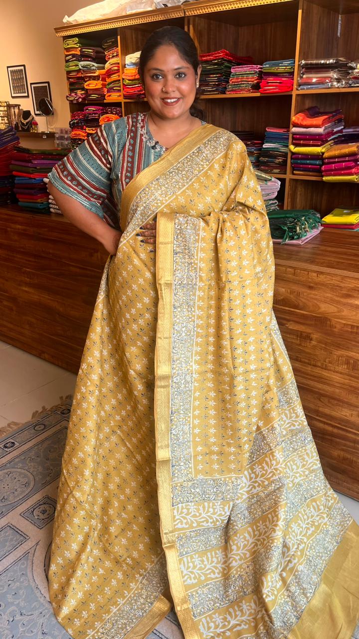 Chanderi Handblock Print Saree -51-04-01-02 (Chanderi Pastels)