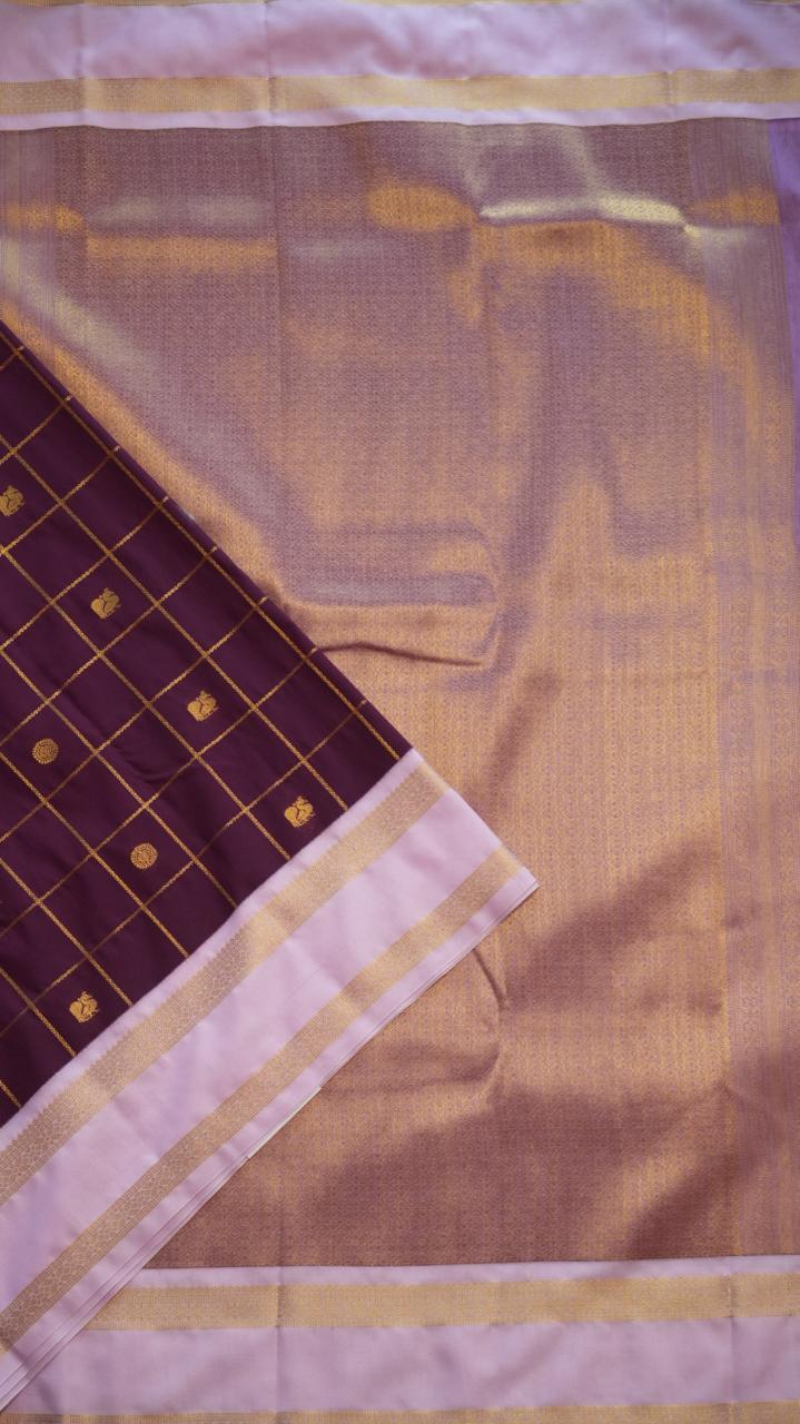 Kanchi Semi Silk Kattam Saree -01-03-15-68 (DIAMINE TYRIAN INK)