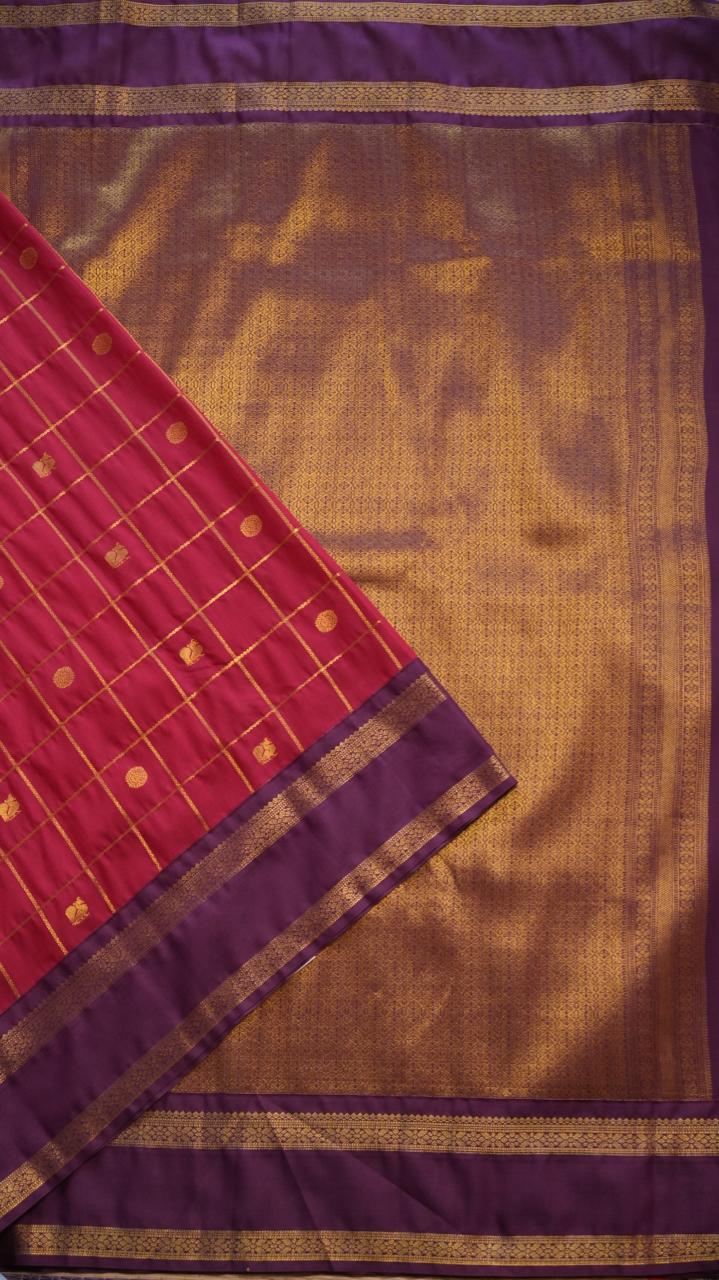 Kanchi Semi Silk Kattam Saree -01-03-15-62 (VERMILION DYE)