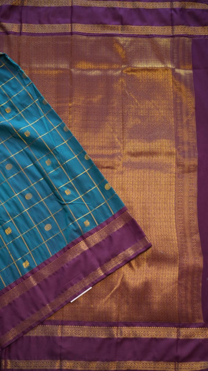 Kanchi Semi Silk Kattam Saree -01-03-15-60 (VERDIGRIS INK)