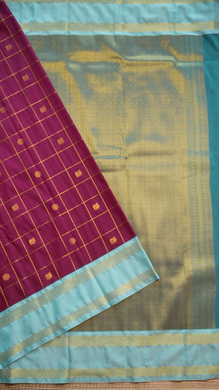 Kanchi Semi Silk Kattam Saree -01-03-15-78 (RASPBERRY DYE)