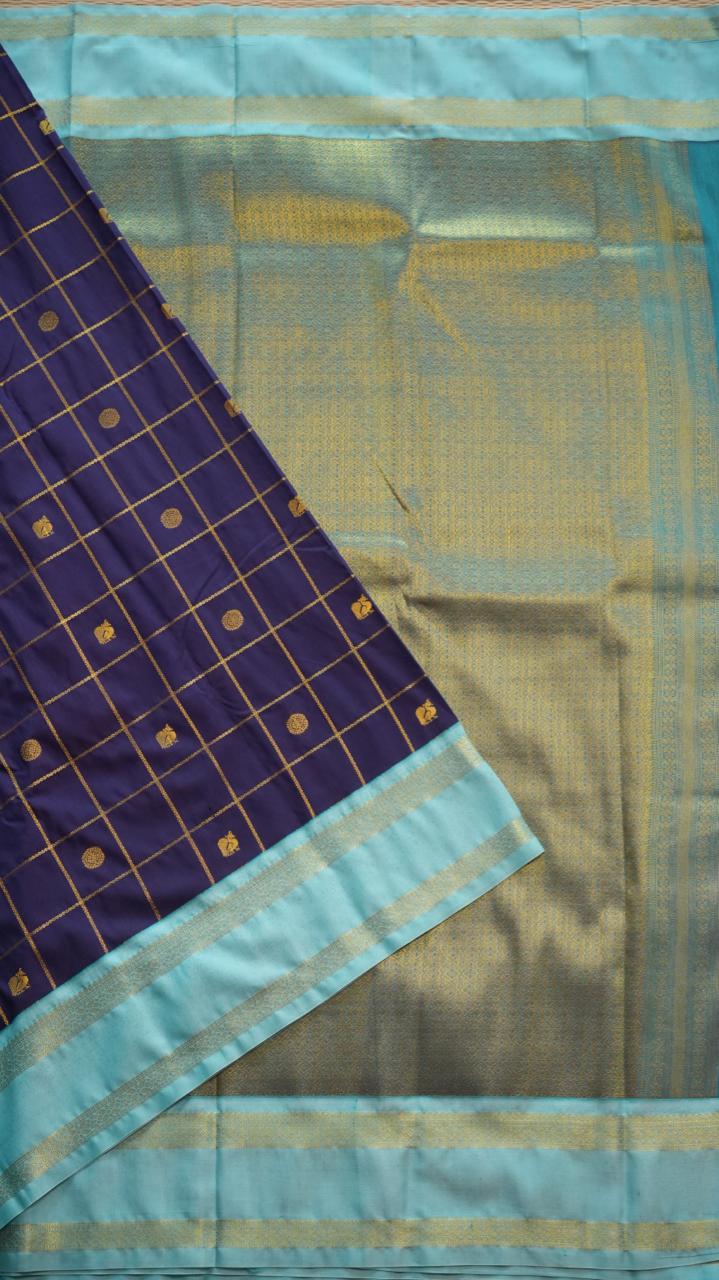 Kanchi Semi Silk Kattam Saree -01-03-15-75 (INDIGO INK)