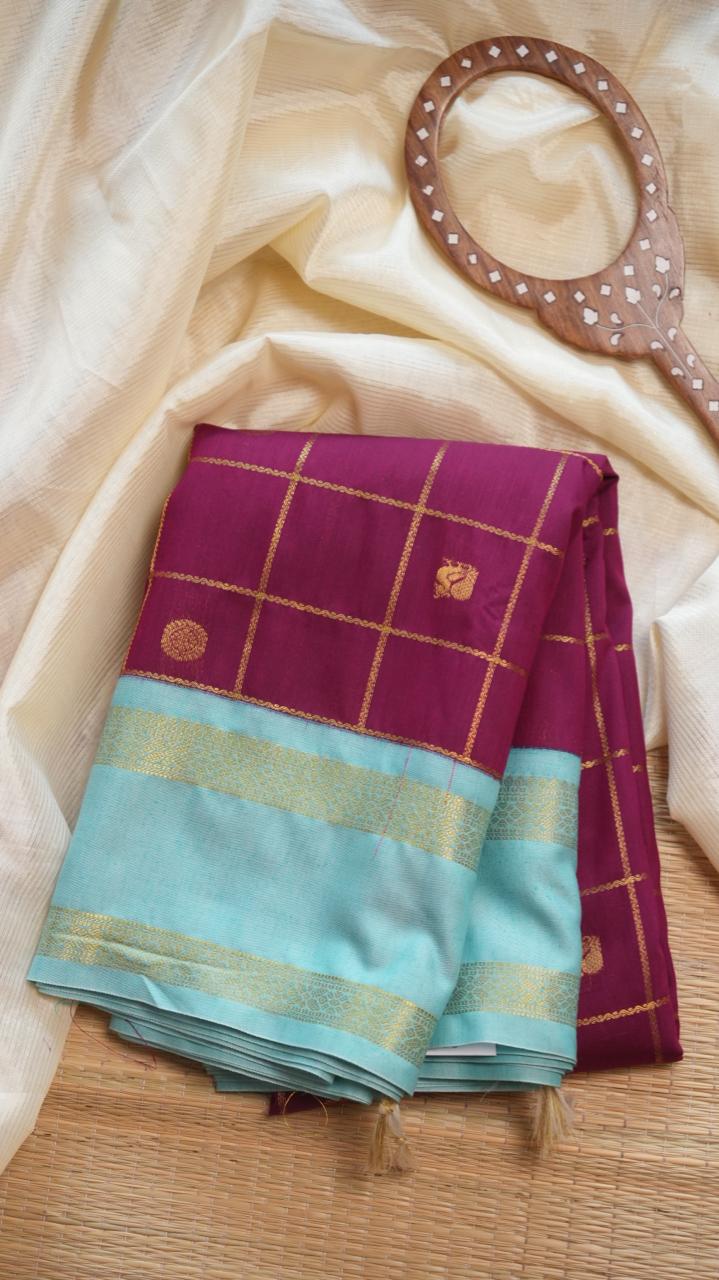 Kanchi Semi Silk Kattam Saree -01-03-15-78 (RASPBERRY DYE)