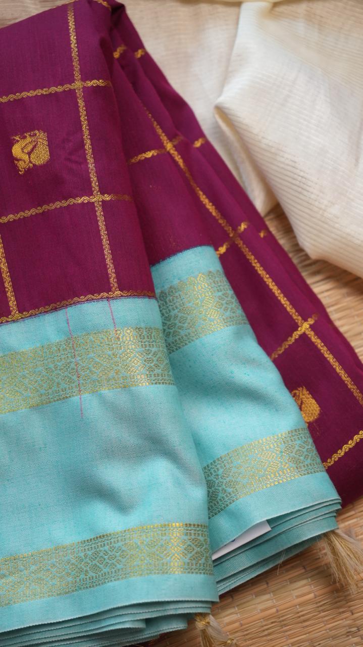 Kanchi Semi Silk Kattam Saree -01-03-15-78 (RASPBERRY DYE)