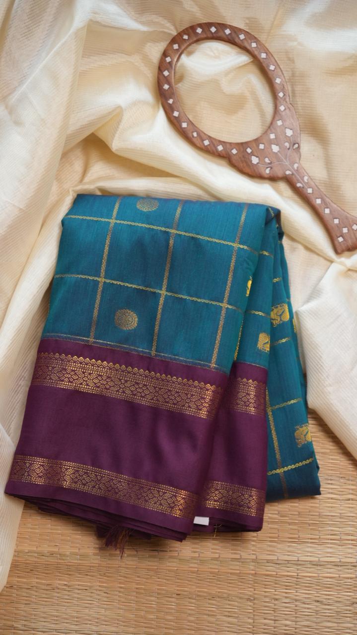 Kanchi Semi Silk Kattam Saree -01-03-15-61 (VERDIGRIS INK)