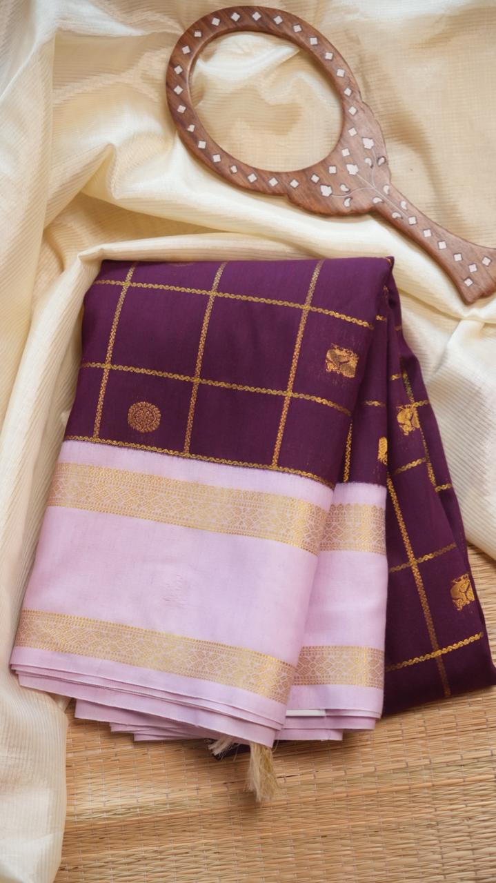 Kanchi Semi Silk Kattam Saree -01-03-15-68 (DIAMINE TYRIAN INK)