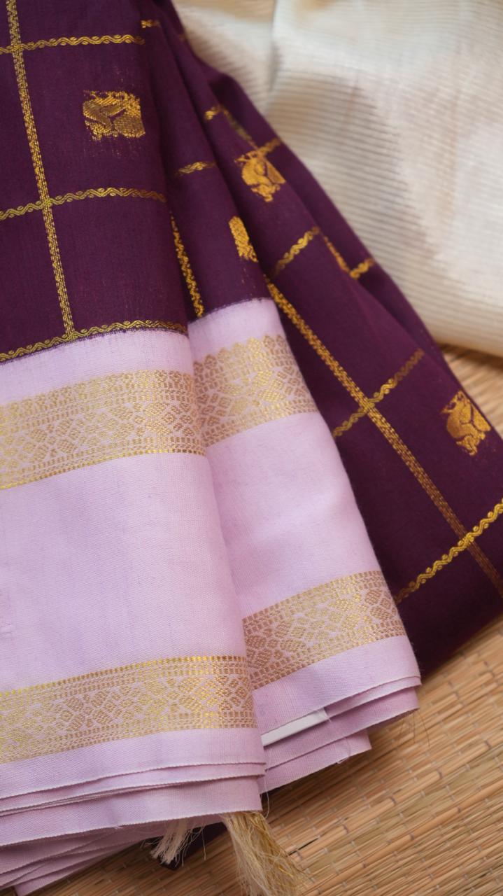Kanchi Semi Silk Kattam Saree -01-03-15-68 (DIAMINE TYRIAN INK)