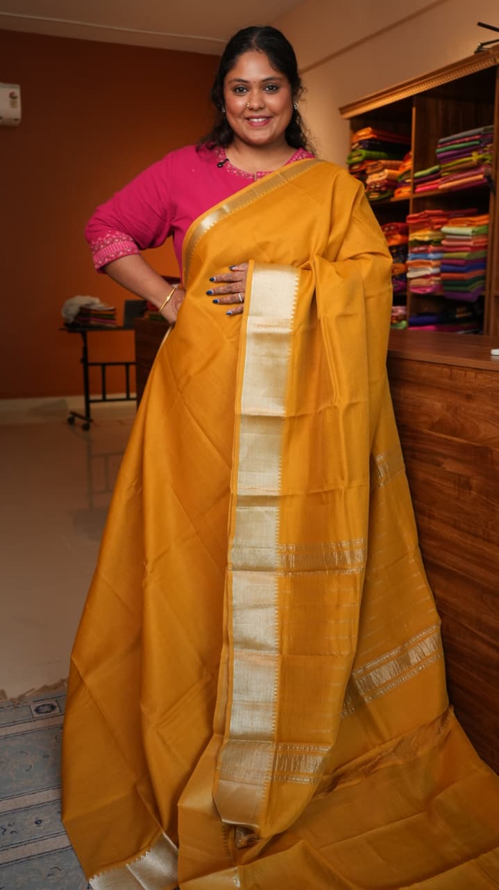 Mangalgiri Silk Cotton Saree - 15-04-01-04 (BURNT MUSTARD)