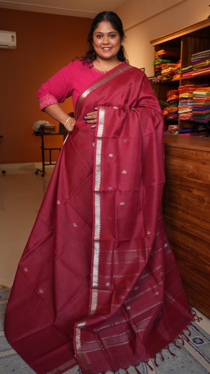 Mangalagiri Small Borders with Bhutta Saree -15-04-02-02 (CRIMSON DUSK)