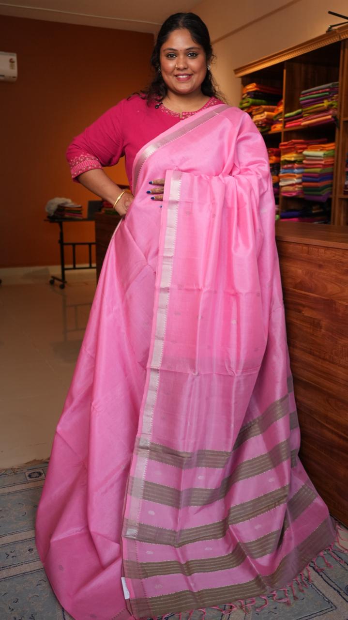 Mangalagiri Small Borders with Bhutta Saree -15-04-02-07 (SUNLIT PINK)
