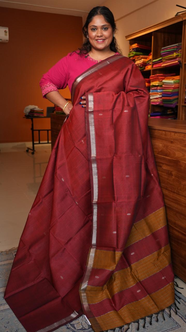 Mangalagiri Small Borders with Bhutta Saree -15-04-02-04 (EMBER CLAY)