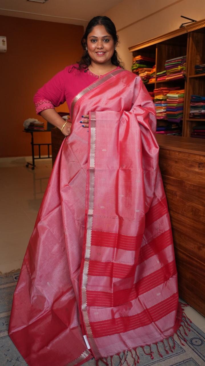 Mangalagiri Small Borders with Bhutta Saree -15-04-02-01 (SUNSET ROSE)