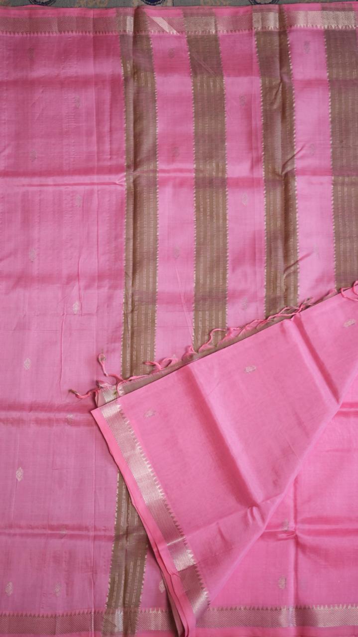 Mangalagiri Small Borders with Bhutta Saree -15-04-02-07 (SUNLIT PINK)