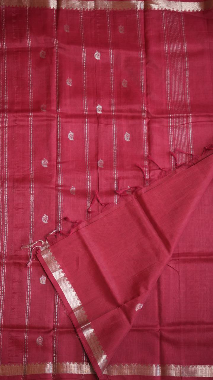 Mangalagiri Small Borders with Bhutta Saree -15-04-02-02 (CRIMSON DUSK)