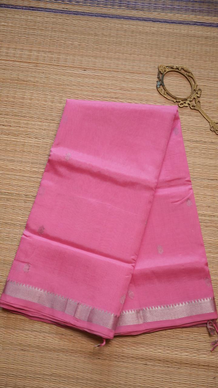 Mangalagiri Small Borders with Bhutta Saree -15-04-02-07 (SUNLIT PINK)