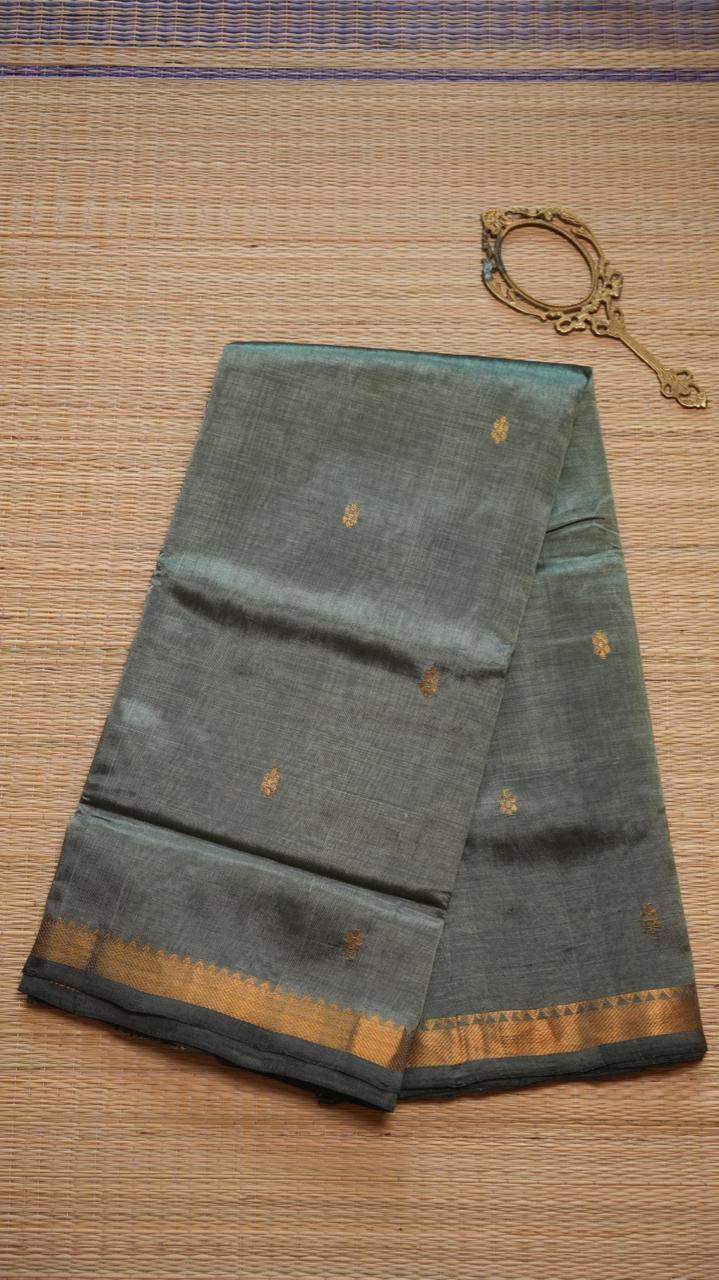Mangalagiri Small Borders with Bhutta Saree -15-04-02-03 (DUSK GREEN)
