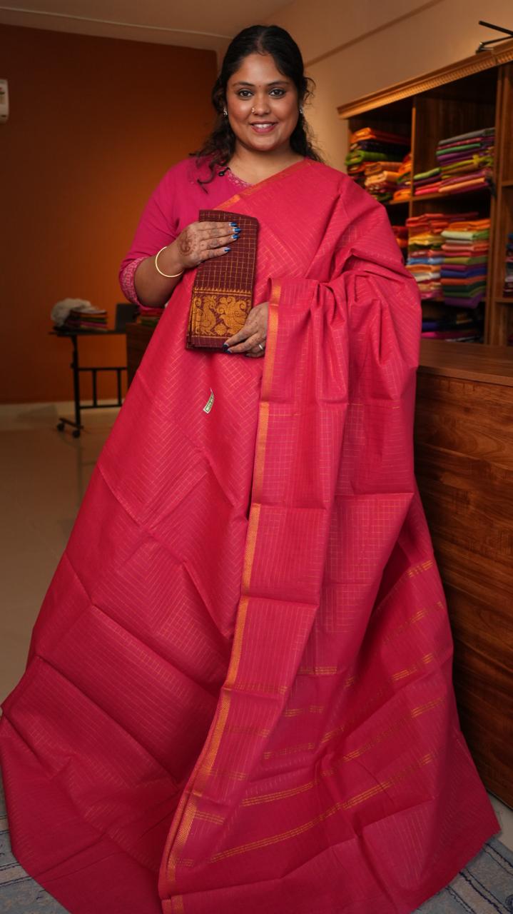 Madurai Cotton Kattam Saree -11-04F-01-06 (VOGUE CERISE)