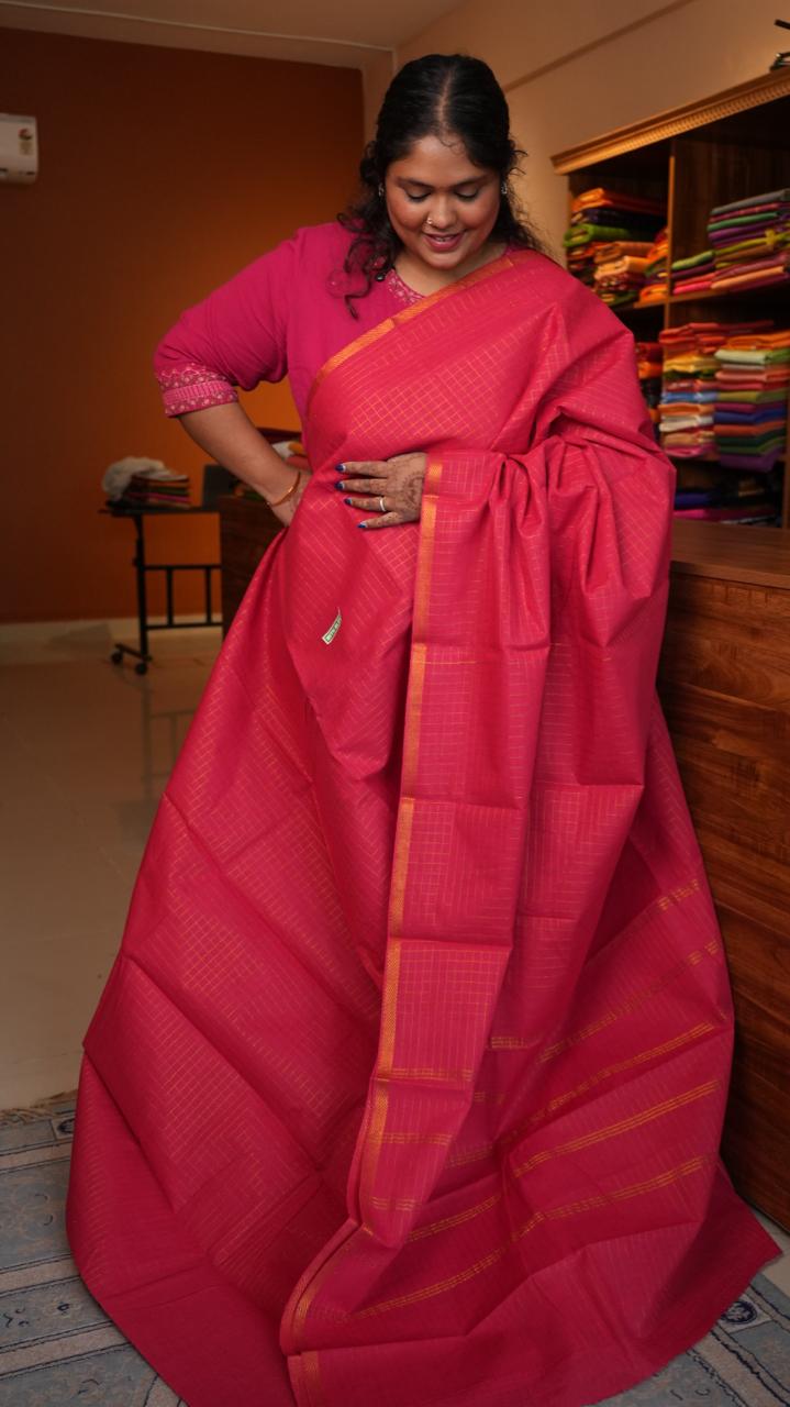 Madurai Cotton Kattam Saree -11-04F-01-06 (VOGUE CERISE)