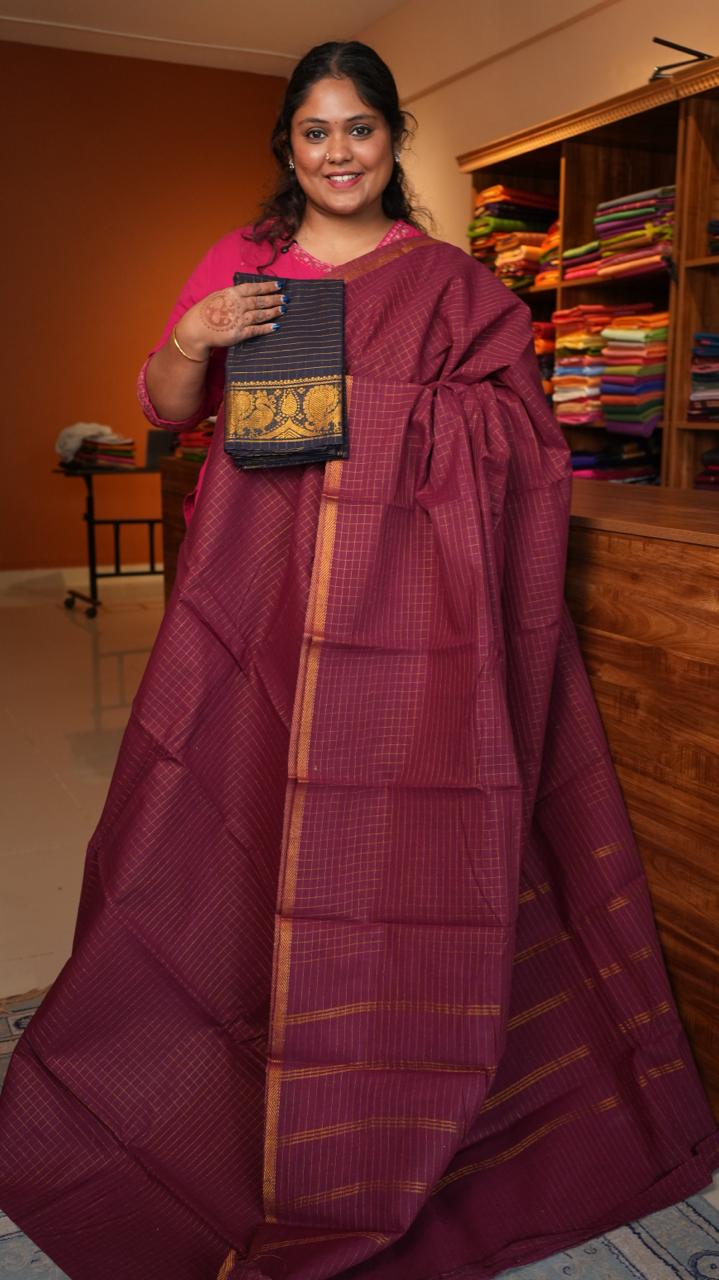 Madurai Cotton Kattam Saree -11-04F-01-04 (ATELIER MERLOT)