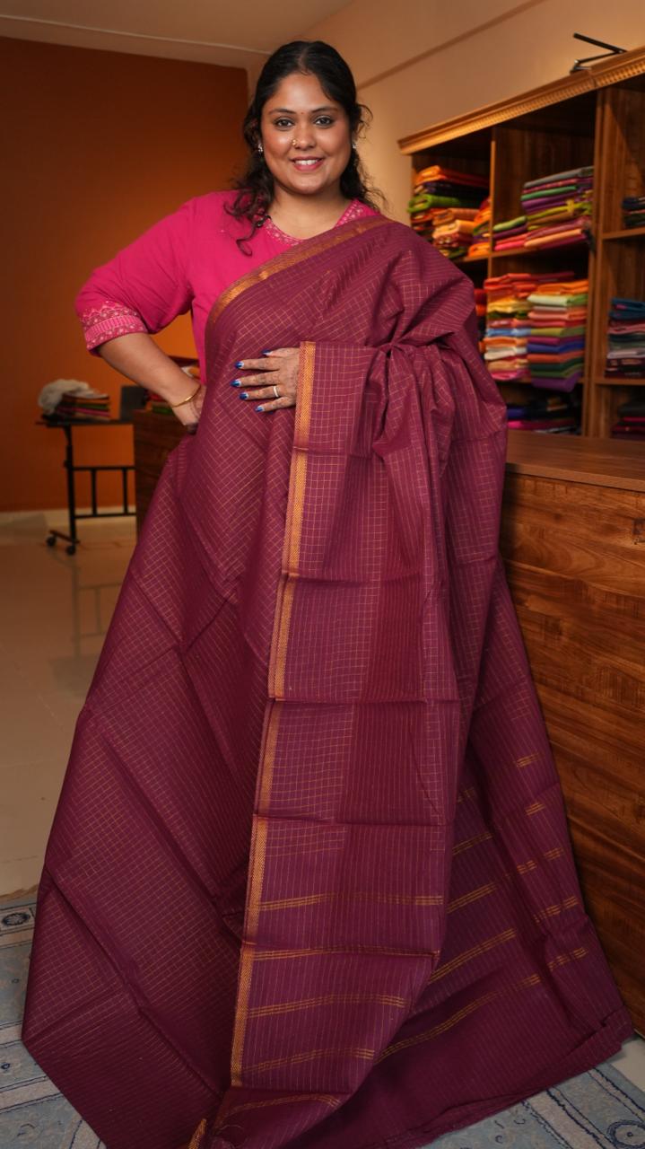Madurai Cotton Kattam Saree -11-04F-01-04 (ATELIER MERLOT)
