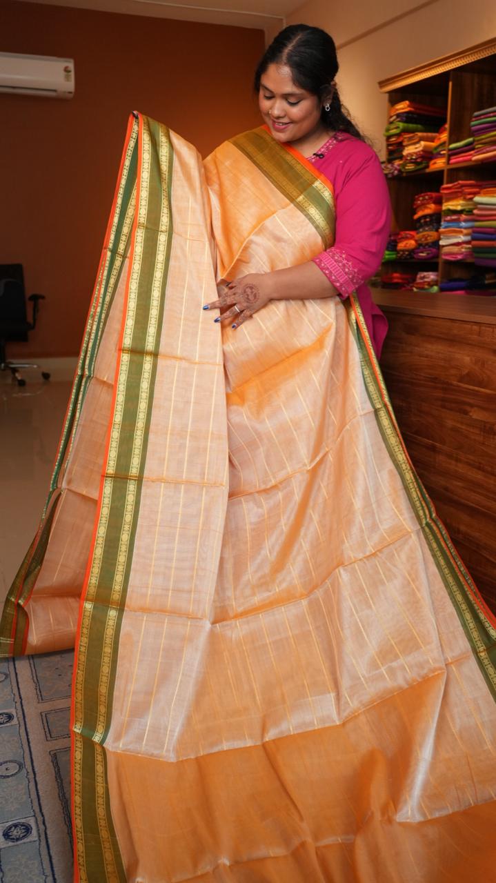 Devendra 11 Yards Madisar Veldhari Saree - 12-11B-15-11Y-01 (CREAM BLOSSOM)