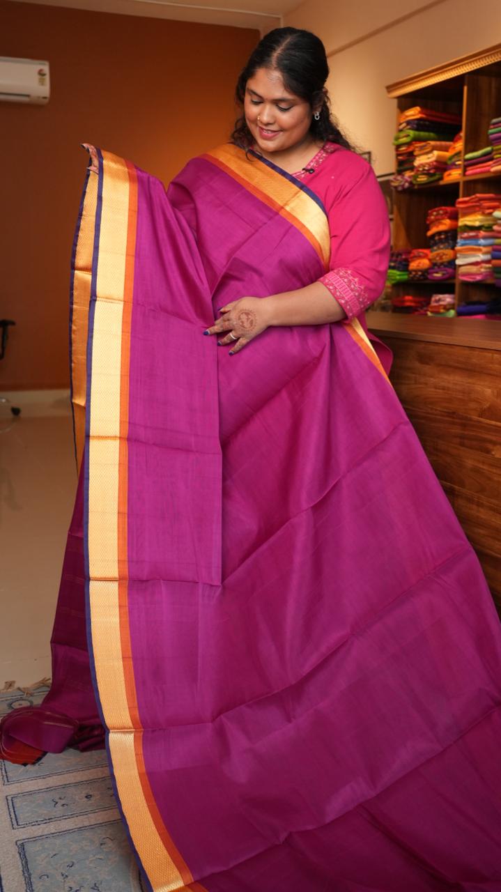 Devendra 11 Yards Madisar Checks Saree - 12-11-12-11Y-01 (TEMPLE MAGENTA)