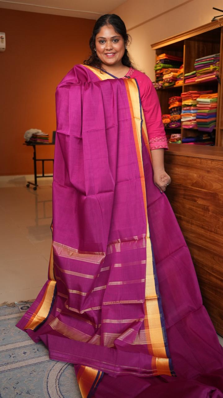 Devendra 11 Yards Madisar Checks Saree - 12-11-12-11Y-01 (TEMPLE MAGENTA)