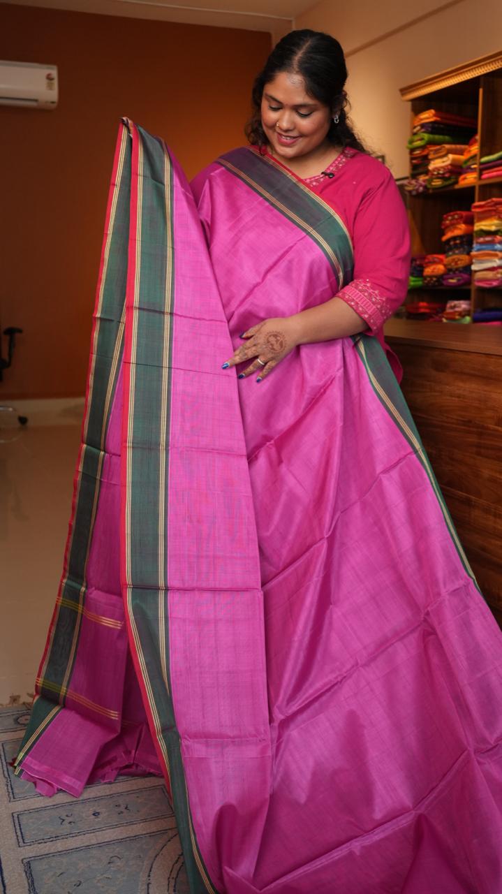 Devendra 10.5 Yards Madisar Plain Saree - 12-10-06-10.5Y-03 (MALLI PINK)