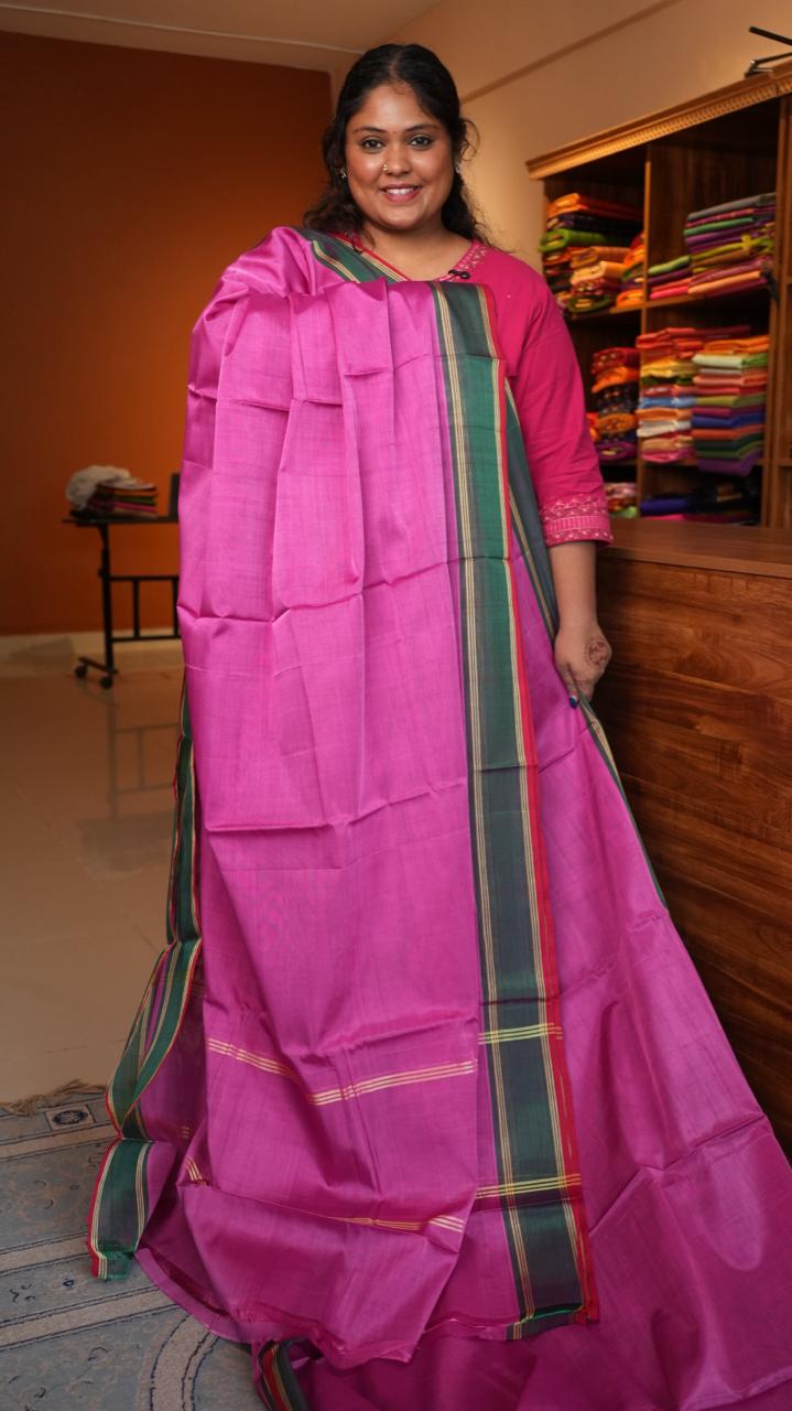 Devendra 10.5 Yards Madisar Plain Saree - 12-10-06-10.5Y-03 (MALLI PINK)