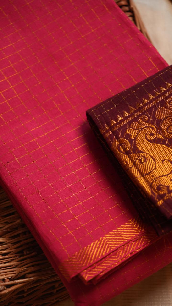 Madurai Cotton Kattam Saree -11-04F-01-06 (VOGUE CERISE)