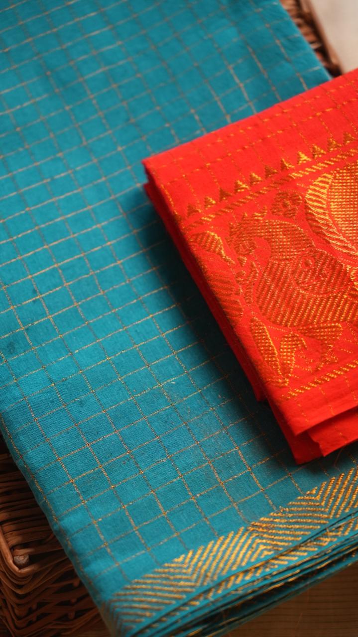 Madurai Cotton Kattam Saree -11-04F-01-03 (STUDIO CERULEAN)
