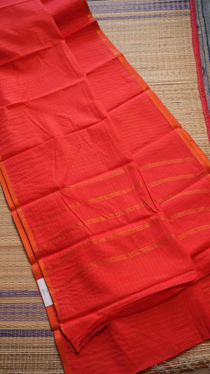 Madurai Cotton Kattam Saree -11-04F-01-09 (COUTURE CORAL)