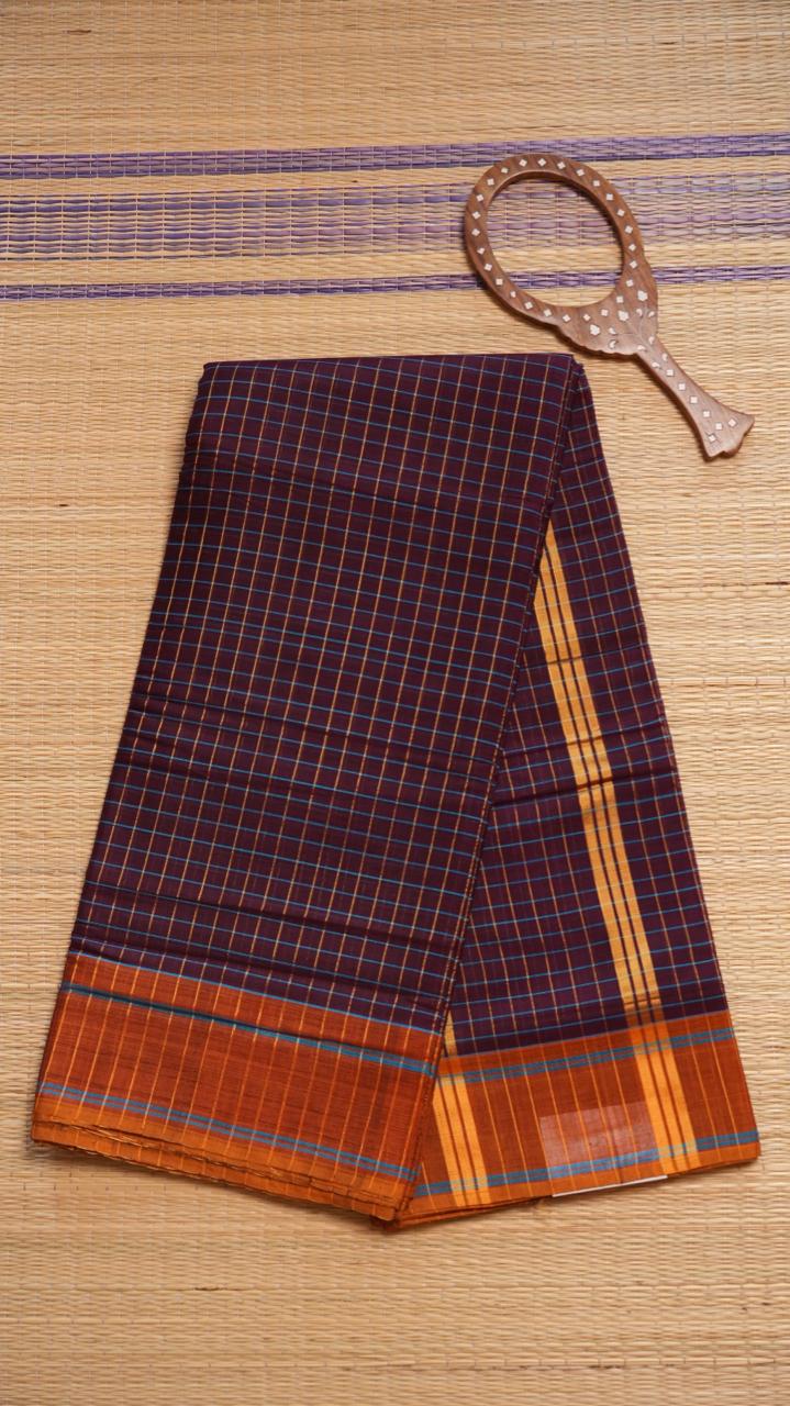 Devendra 10.5 Yards Madisar Checks Saree - 12-01C-09-10.5Y-02 (ROYAL FORD PLUM)