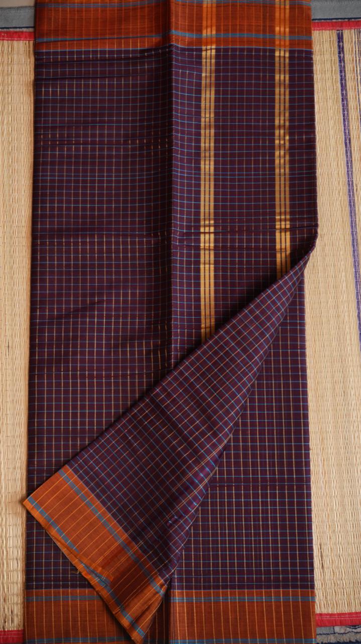 Devendra 10.5 Yards Madisar Checks Saree - 12-01C-09-10.5Y-02 (ROYAL FORD PLUM)