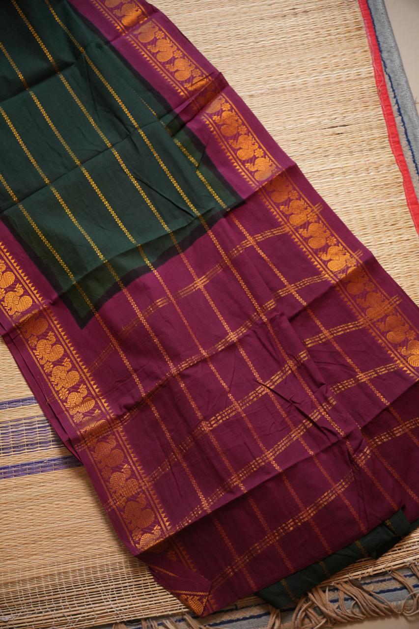 Madurai Cotton Veldhari Saree -11-04C-10-6.50Y-05 (EMERALD ROYALE)