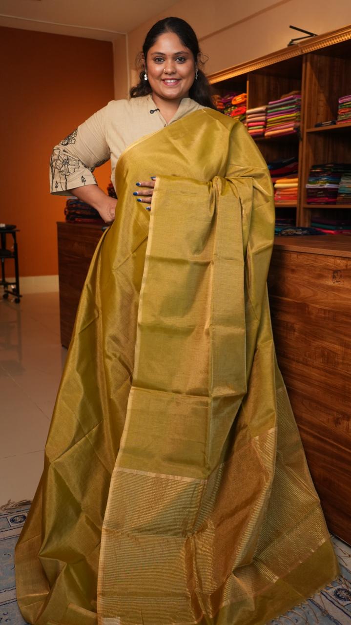 Maheshwari Silk Cotton Plain Tissue Saree - 05-02B-01-06 (SPARKLING STARS)