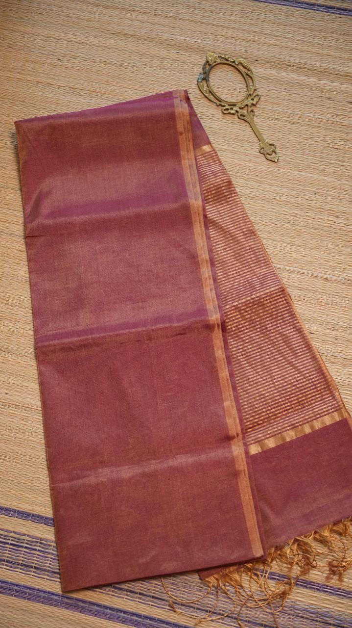 Maheshwari Silk Cotton Plain Tissue Saree - 05-02B-01-19 (ENGLISH COUNTRY ROSE)